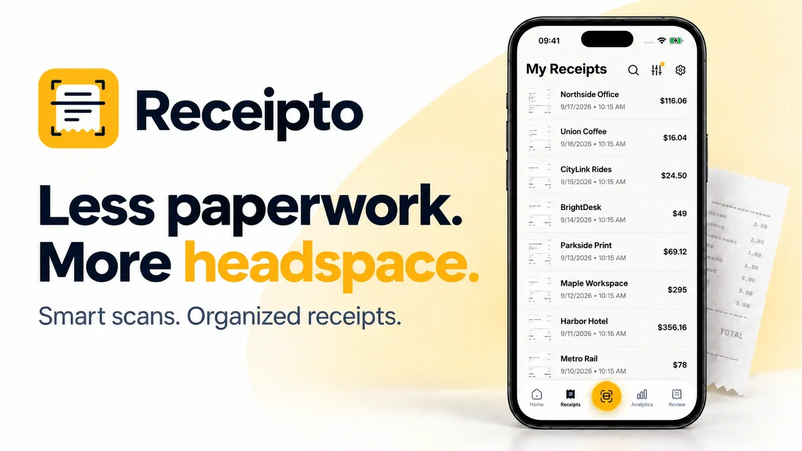 Receipto receipt library on iPhone with smart scanning and organized receipts